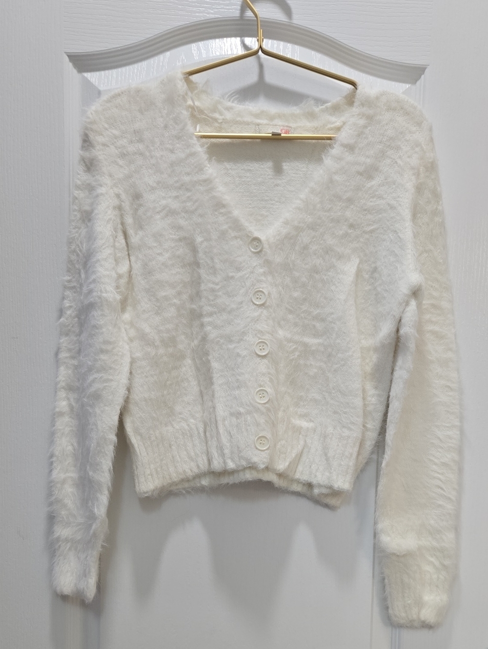 Cozy White Fuzzy Button-Front Women's Sweater